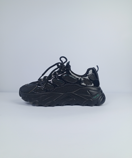 Cage-Style Chunky Sneakers – All Black Patent