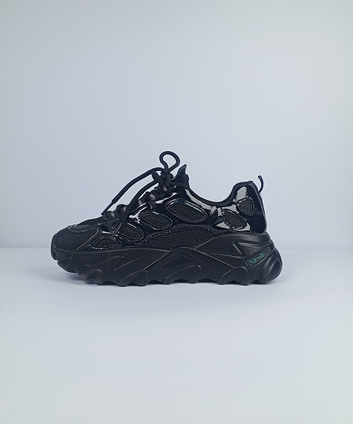 Cage-Style Chunky Sneakers – All Black Patent