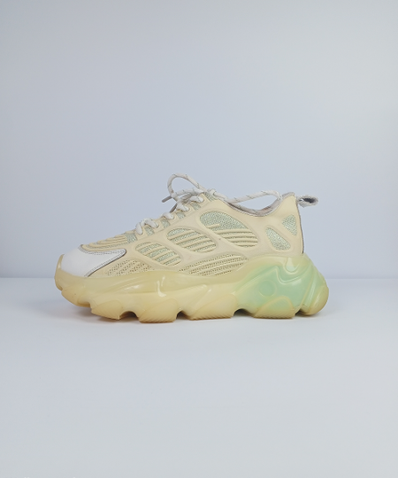 Cage-Style Jelly Sole Chunky Sneakers – Beige & Green