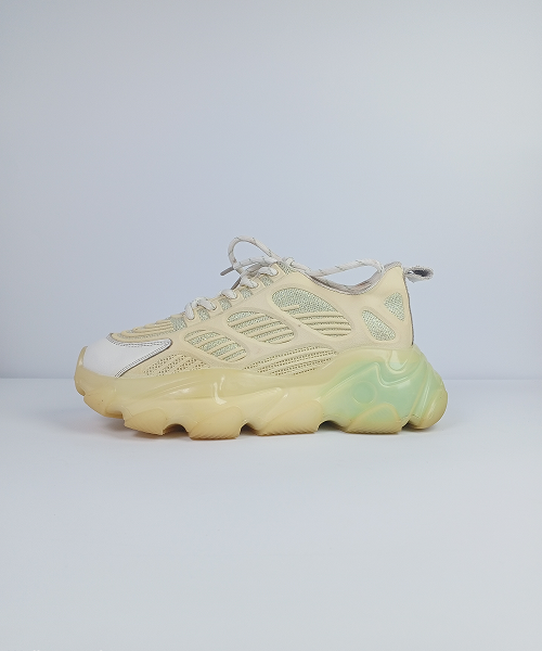 Cage-Style Jelly Sole Chunky Sneakers – Beige & Green
