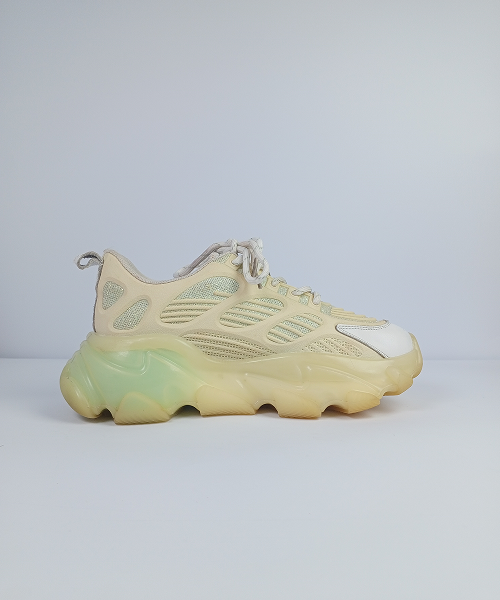 Cage-Style Jelly Sole Chunky Sneakers – Beige & Green - Image 3