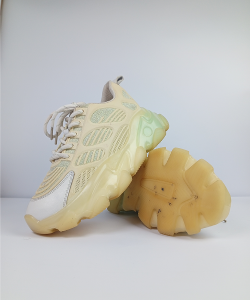 Cage-Style Jelly Sole Chunky Sneakers – Beige & Green - Image 2