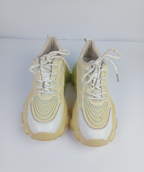 Cage-Style Jelly Sole Chunky Sneakers – Beige & Green - Image 5