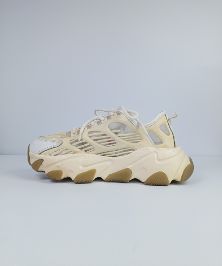 Cage-Style Mesh Chunky Sneakers – Cream & White