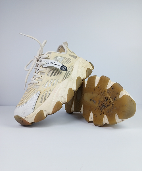 Cage-Style Mesh Chunky Sneakers – Cream & White - Image 3