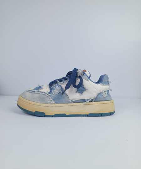 Denim Star Distressed Low-Top Sneakers