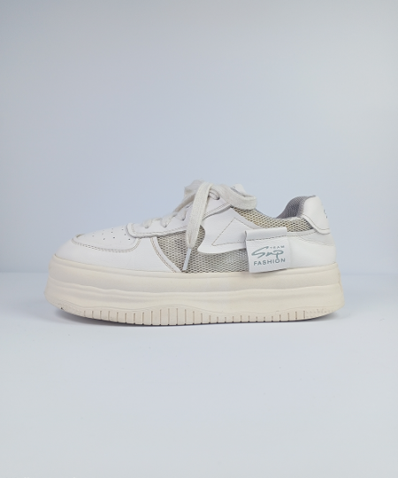Double-Stack Platform Sneakers – White with Mesh Panel