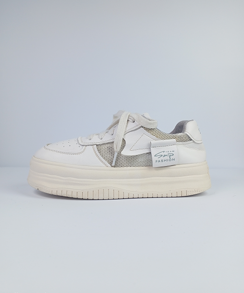 Double-Stack Platform Sneakers – White with Mesh Panel