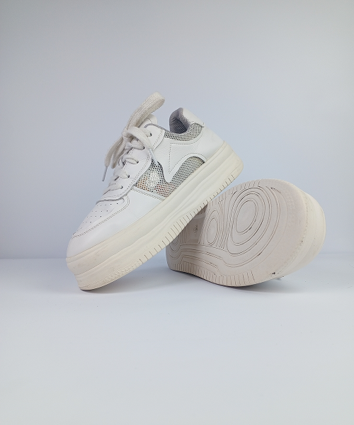 Double-Stack Platform Sneakers – White with Mesh Panel - Image 2