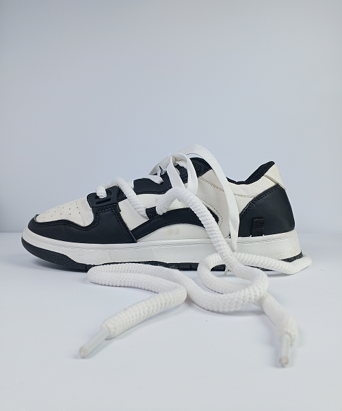 Panda-Style Black & White Sneakers with Rope Laces