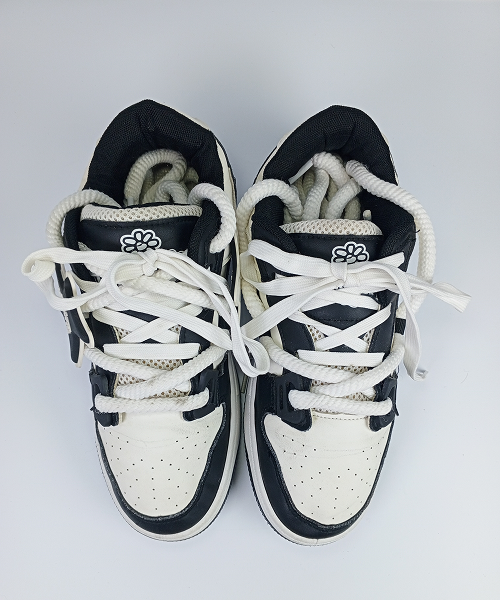 Panda-Style Black & White Sneakers with Rope Laces - Image 6
