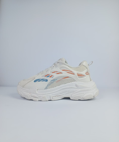 White & Multicolor Chunky Mesh Sneakers